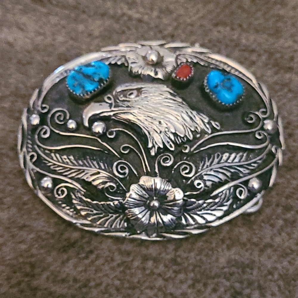 Vintage eagle turquoise native belt buckle